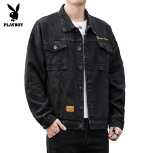 PLAYBOY Brand Four Seasons Denim Jacket Slim Korean Trend Mens Loose Plus Size Casual Shirt