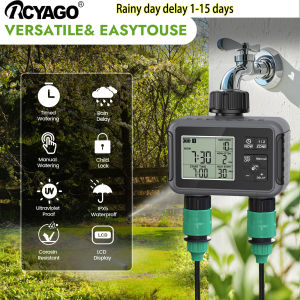 RCYAGO ระบบรดน้ำอัตโนมัติในสวนแบบอัตโนมัติตั้งเวลาได้4วาล์วชลประทานควบคุมย่อยอัจฉริยะแบบ YG-379ใช้กลางแจ้งหน้าจอใหญ่แบบยุโรปสีเขียวอ่อนมาตรฐาน