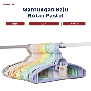 Indokurnia 6pcs Gantungan Baju Rotan Pastel