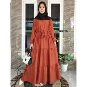 KV.GROSIR Gamis Dress RUBBY Susun Pollo Linen Polos Terbaru | Dress Remaja Wanita Tali Serut Polos Susun Simpel