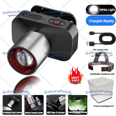 Senter Kepala Zoom SUPER TERANG/Head Lamp Led 60 Watt Super Terang Senter Kepala Rechargeable Type C/senter led cas tahan 24 jam/senter zoom 90000 lumens/Senter Kepala LED Zoom 60W/Senter Kepala Cas LED Zoom 3 Mode Cahaya/senter kepala laser