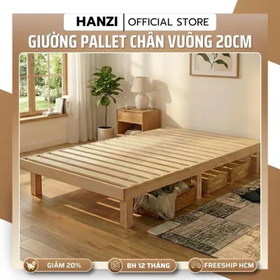 [FREESHIP TPHCM] GIƯỜNG PALLET CHÂN VUÔNG 20CM Gỗ Thông Tự Nhiên – Giường Ngủ Phong Cách Nhật Hàn