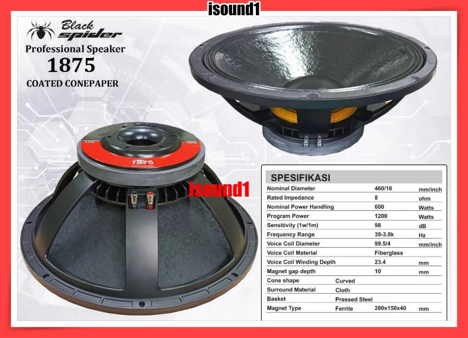 SPEAKER WOOFER KOMPONEN 18 INCH BLACK SPIDER 1875 BLACKSPIDER 18IN