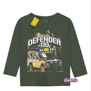 Kaos anak laki laki distro lengan panjang motif kendaraan mobil jeep DEFENDER warna army bahan adem