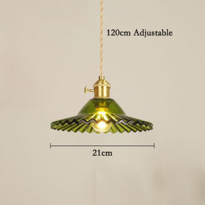 Japanese Green Glass Chandelier Dining Light Simple Kitchen Bar Counter Chandelier Ceiling Lights Vintage Cafe Decorative Hanging Light Bedroom Bedside Pendant Light