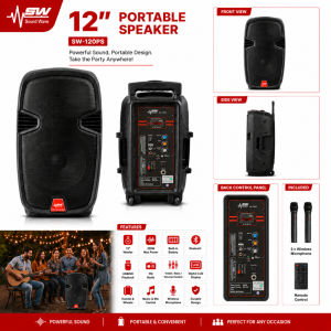 SOUNDWAVE PORTABLE SPEAKER 12 / 15 Inch 300W PORTABLE SPEAKER WITH TWS MICROPHONE AND REMOTE