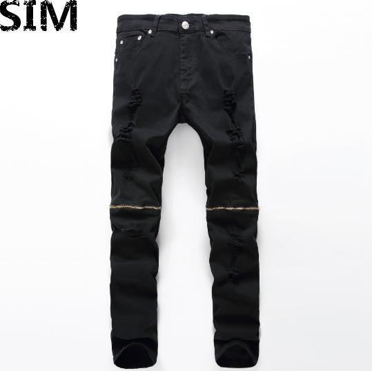 SIM Men Stylish Ripped Jeans Pants Biker Classic Skinny Slim Straight Denim  Trousers