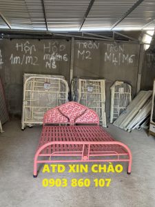Giường sắt 1mx2m màu hồng giường ngủ đơn cho 1 người nằm tháo ráp dễ