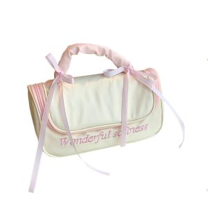 BAIXL PU Leather Womens Makeup Bag Ballet Style Waterproof Bowknot Cosmetic Bag Multi-functional Handheld Washing Storage Bag Travel