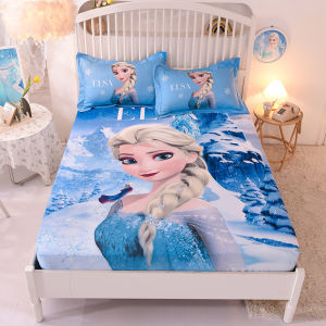 3PCS 100% Cotton Fitted Bedsheet / Frozen Cartoon Character Elsa for Kids Mattress Pad Protector Bed Cover【1PC Fitted Bedsheet & 2PCS Pillowcases】