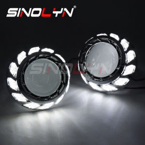 Sinolyn Spiral LED Angel Eyes Headlight Lens H4 H7 Bixenon Projector HID 3.0 inch Super Lens Halos For Car Lights Accessories Retrofit