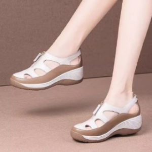 [Free Shipping] New Summer WomenS Hollow-Out Breathable Sandals Flat-Soled Thick-Soled Height-Increasing Casual Versatile Roman Sandals
