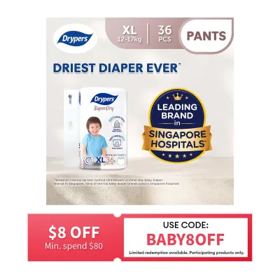 Drypers SuperDry Premium Pants Baby Diaper XL 36s (12-17kg)