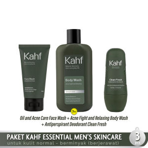 Paket Kahf Essential Mens Skin Care (5pcs) - Paket Lengkap Perawatan Kulit Pria (Oil and Acne Care/Skin Energizing and Brightening Face Wash Body Wash Antiperspirant Deodorant Sunscreen Moisturizer)