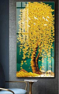 Tranh Cây Kim Tiền mẫu 02 chất liệu in gỗ tráng gương có bọc viền cao cấp