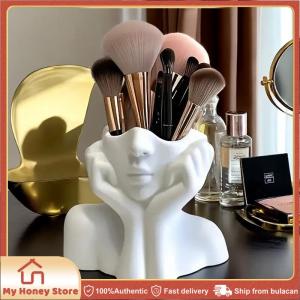 Creative Face Shaped Storage Holder Human Body Art Styling Vase Multifunctional Vinyl Organizer Desktop Container for Makeup Brushes Office Supplies & Home Decor