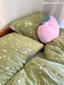 New Forest Style Matcha Washed Cotton Fresh Rabbit Skin-Friendly Four-Piece Bedding Set Student Dormitory Three-Piece Set LZD