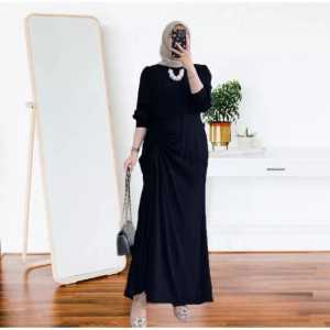 Erika dress wanita crinkle airflow / gamis couple kimora serut crinkle /gamis wanita serut aksen sleting depan