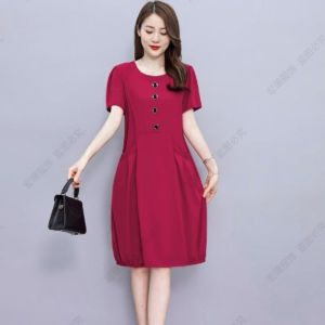 Dress Womens Fashionable and Western Style Middle-aged Casual Round Neck Dress