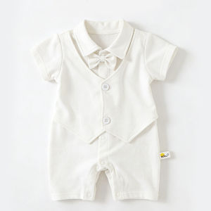 Baptismal Clothes for Boy 6 12 Months Formal Polo Bodysuit Fake Vest Baby Boy Outfit Christening Outfit for Baby Boy Wedding Birthday Party Tuxedo Formal Attire