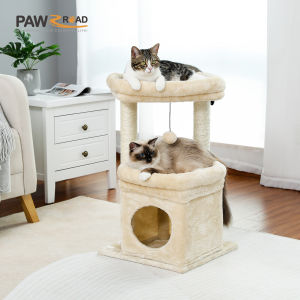 Cat Tree Cat Tower with Cozy Condo Wide Top PerchNatural Sisal Posts Soft PlushPlayful Pom-Pom Suitable for 1-2 Indoor Cats