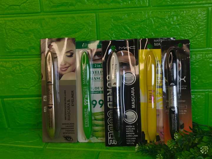 (12 PCS) MASCARA + EYELINER 2 IN 1 LONGLASTING AND WATERPROOF LUSINAN