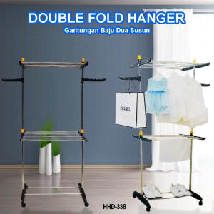 DOUBLE FOLD HANGER Jemuran Baju 2 Tingkat Lipat Praktis Gantungan Baju Serbaguna Rak Jemuran Outdoor Indoor Hemat Tempat Anti Karat Kuat Kokoh Untuk Menjemur Pakaian Handuk Selimut Gantungan Portable Bisa Dilipat Mudah Disimpan Cocok Untuk Rumah Minimalis