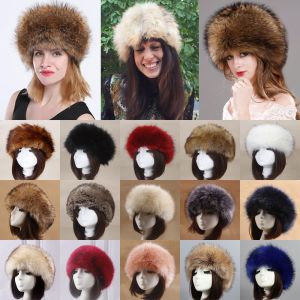 PUDE Outdoor Winter Earwarmer Thick Fluffy Headband Hat Faux Fur Women Russian Cap