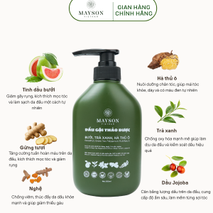 Dầu gội Bưởi Hà Thủ ô Trà Xanh Gừng MAYSON Giảm Gãy Rụng Kiềm Dầu Hỗ Trợ Mọc Tóc Con 500ml