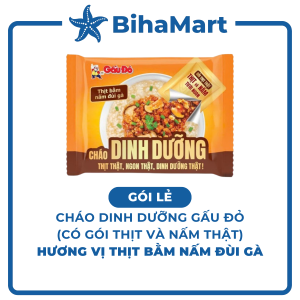 [GÓI LẺ] - ASIAFOODS - Cháo dinh dưỡng Gấu đỏ (có thịt thật) hương vị Thịt bằm nấm đùi gà Cháo Gấu đỏ (74g/gói)