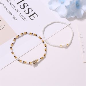 ASRV Fashion Womens Shell Necklace Bracelet Set Handmade Beaded Bracelet Shell Conch Color Beach Bracelet Two-Piece Set