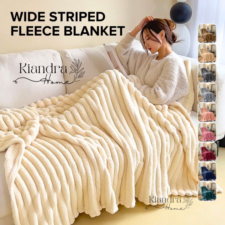 Kiandra Home - Wide Ribbed Velvet Fleece Blanket  Super Soft Fluffy | Double Queen and King Size Thick Blanket | Kumot na Malambot Microfiber