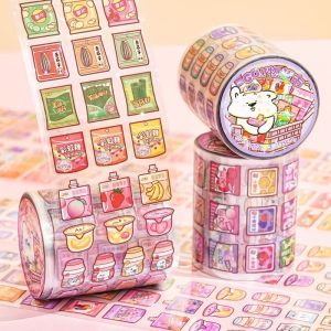 Cute Cartoon PET Washi Tape Snack Stickers Set DIY Creative Decorative Decals Journal Scrapbooking Craft Toy Stationery for Kids