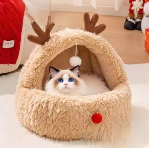 Rudolph Cat Bed Christmas Vibe Soft and Fluffy Cozy Festive Design for Cats Ideal for Lounging and Napping Enhance Holiday Home Decor