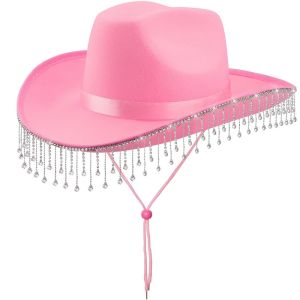 NBANLIKE Shiny Western Cowboy Hat Wide Brim Glitter Cowgirl Hat Retro Punk Summer Hat Ladies