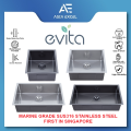 EVITA EKS-SU38HC | EKS-SU48HC | EKS-SU58HC | EKS-SU68HC | EKS-SU78HC 48/58/68/78/88CM SUS316 MARINE GRADE HONEYCOMB SERIES BRILLIANT SILVER / GUN METAL SINGLE BOWL UNDERMOUNT KITCHEN SINK WITH BASKET WASTE. 
