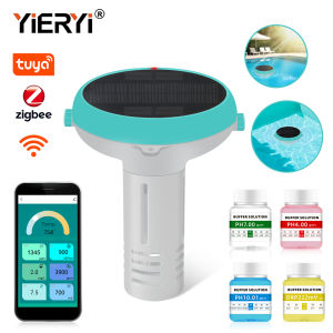 【 2025 mới】 Máy kiểm tra hồ bơi năng lượng mặt trời thông minh Yieryi wifi đồng hồ đo độ pH kỹ thuật số 7 trong 1 Ph/CL/Ec/ORP/Tds/Độ MặN/nhiệt độ Dụng cụ thử Clo Hồ bơi cho hồ bơi bể cá hồ cá bồn tắm nước nóng Spa