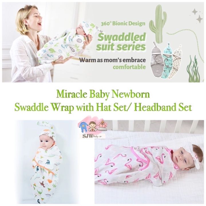 Miracle Baby Newborn Swaddle Wrap with Hat Set/Headband Set Lazada PH