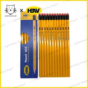 12Pcs/Box HBW Pencil 002 HB Yellow Pencil W/eraser Wooden Hard Pencil Stationery School Office