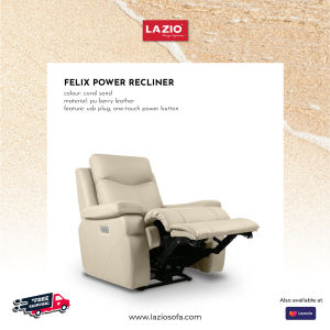 [PRE ORDER] [Local Seller] Lazio Sofa Felix Berry Leather Electric Power Recliner 1 Seater Sofa with Built-in USB Port & Power Buttons