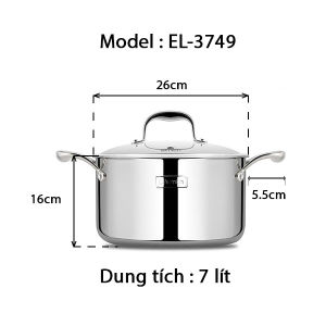 Nồi Inox 3 lớp cao cấp đáy liền Emich Tri-Max XS EL-3749 Size 26cm - Hàng chính hãng bảo hành 36 tháng