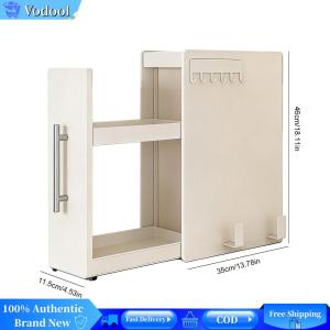 [Vodool Brand Center][Vodool Brand Center] Countertop Sliding Drawers Storage Unit with Handle & Hooks Kitchen Narrow Seasoning Rack for Bathroom Under Sink and Coffee Bar