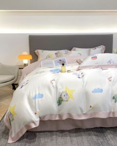 Bộ chăn ga gối lụa 100%Tencel 60s Họa tiết Hoạt hình dễ thương chất liệu vải siêu mềm mát mịn- Mẫu 2022 Summer