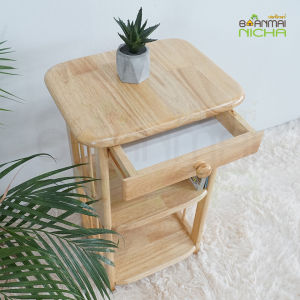 โต๊ะวางของเอนกประสงค์ โต๊ะวางของ 3 ชั้น ไม้ยางพารา (มีลิ้นชัก) ประกอบง่าย Size : 42X34X69 cm. Baanmainicha