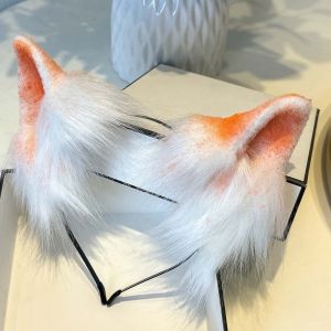 DREAMES Gradient Color Faux Fur Cat Ears Fluffy Realistic Texture Flexible Handmade Animal Headband Realistic Beast Ears Comfortable Cosplay Ears Hair Hoop Anime Cosplay