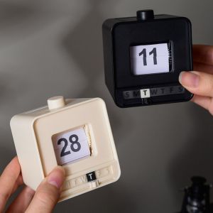 DIVATEN Push Flip Mechanism Perpetual Calendar Mini Size Manual Date Display Desktop Calendar Minimalist Design Mechanical Desktop Design Page Turning Calendar Office Desk