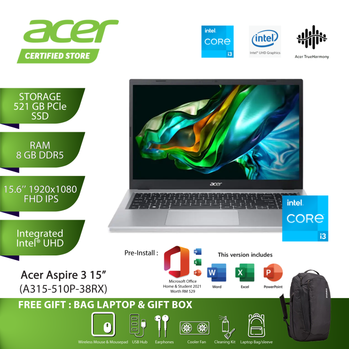 Acer Aspire 3 A315-510P-38RX 15.6'' FHD Pure Silver(I3-N305,8GB,512GB ...