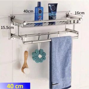 40cm bathroom shower wall mounted space stainless steel towel storage hanger shelf holder stand rack