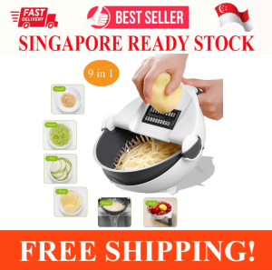 9 IN 1 MULTI FUNCTION VEGETABLE CUTTER WITH DRAIN BASKET MAGIC ROTATE VEGETABLE CUTTER PORTABLE SLICER CHOPPER GRATER KITCHEN TOOL VEGGIE MANDOLINE SLICER GRATER SHREDDER