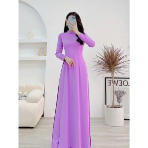 Áo dài trơn áo dài lụa mỹ tím cà cao cấp áo dài truyền thống cổ cao tay dài MÃ T14
